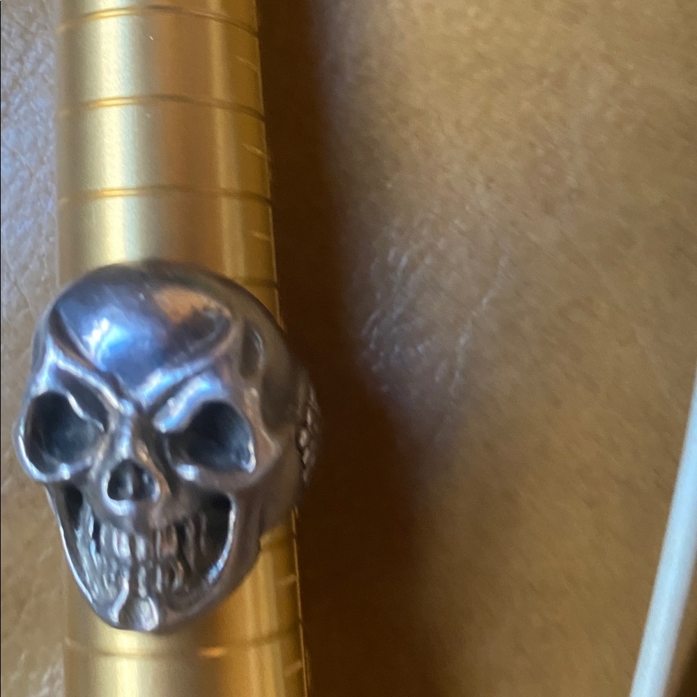 Heavy Sterling Silver Skull Biker Ring size 9 1/4